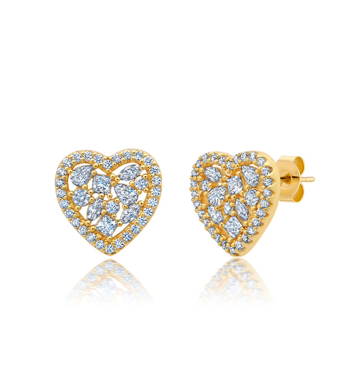 Multicut Pave Heart Shaped Earrings