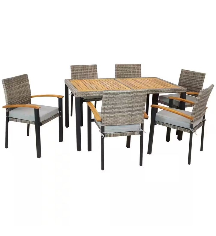 Carlow 7 piece Rattan And Acacia Patio Dining Set Mixed Gray/stone Gray