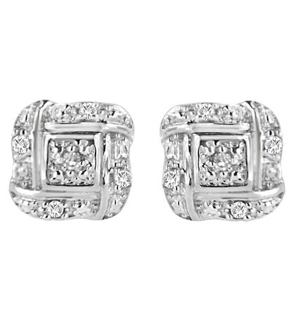 Sterling Silver Diamond Square Knot Stud Earrings