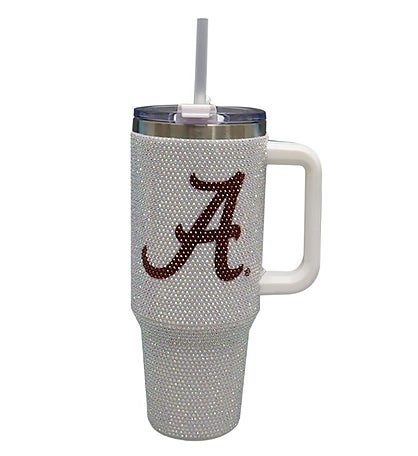 College 40oz White Bling Tumbler