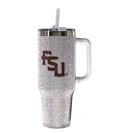 College 40oz White Bling Tumbler