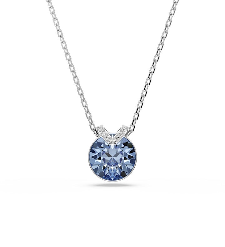 Bella V Pendant Round Cut Blue Rhodium Plated