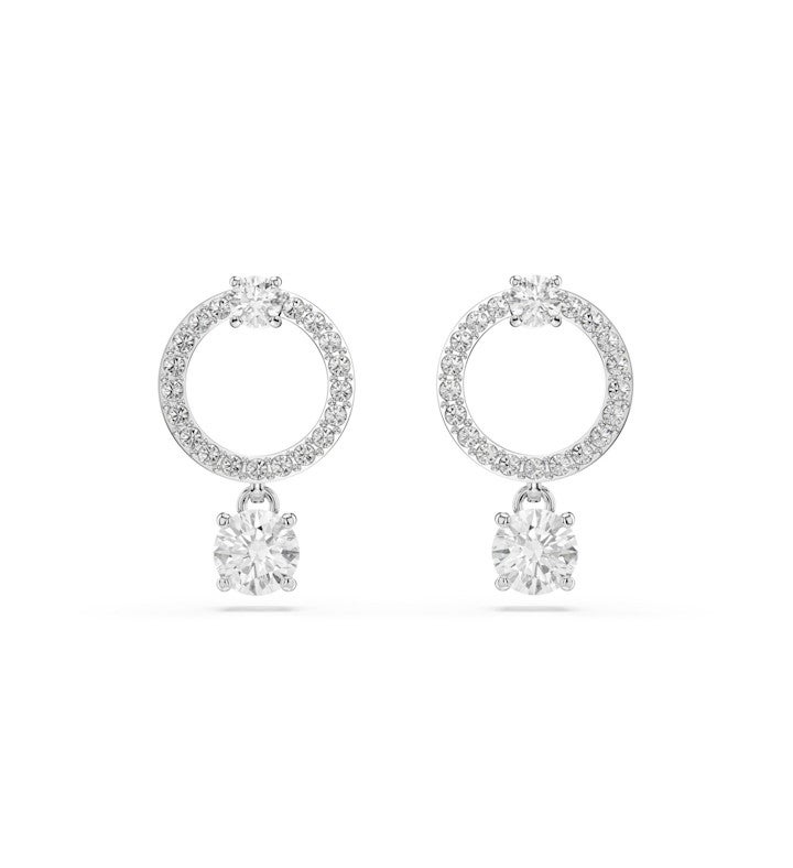 Constella Hoop Earrings Round Cut White Rhodium Plated