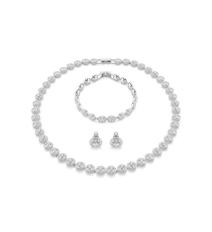 Una Angelic Set, Set 3 , Round Cut, White, Rhodium Plated