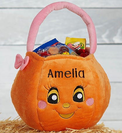Miss Pumpkin Embroidered Plush Trick or Treat Bag
