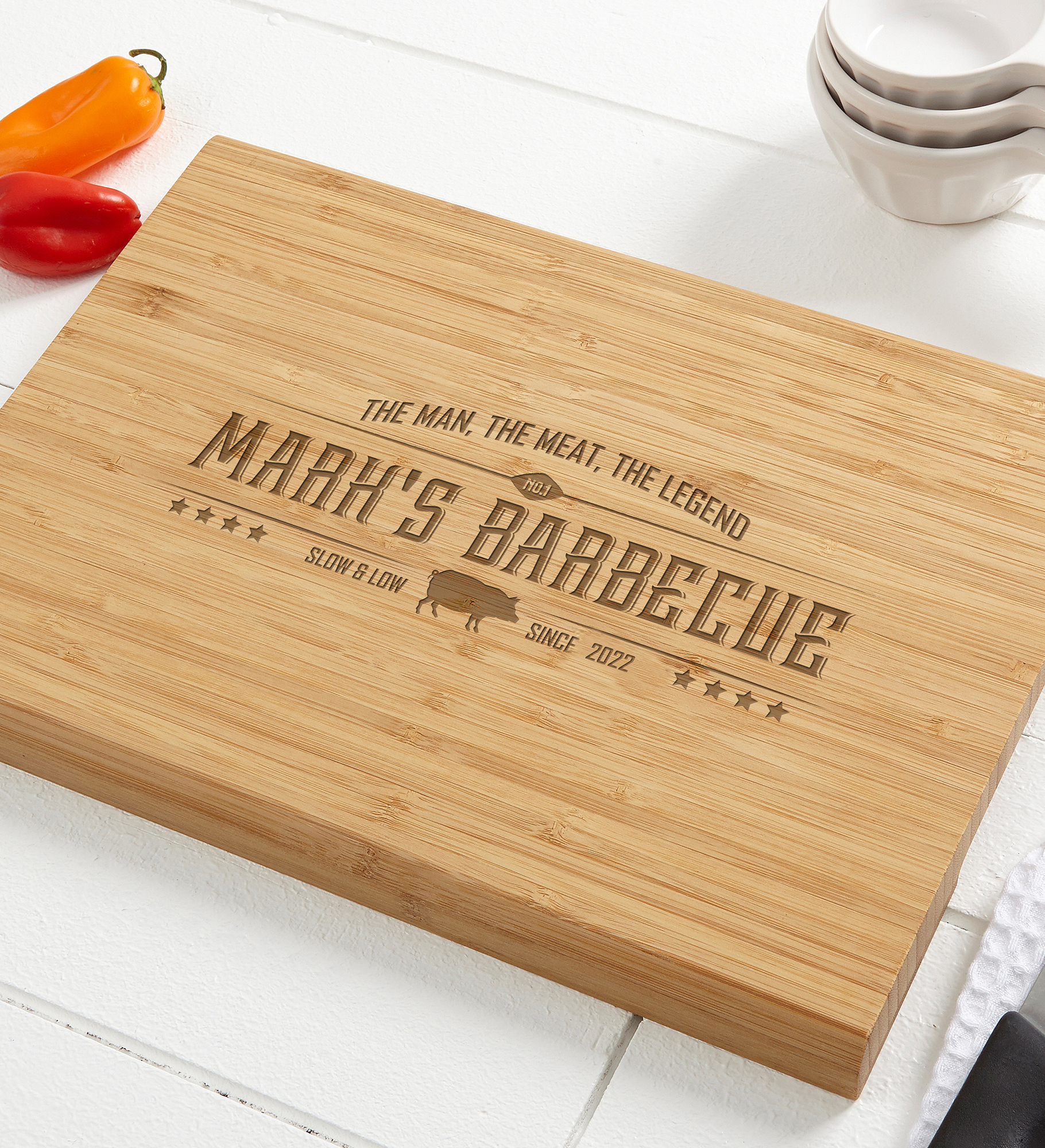 The Man,The Meat,The Legend Personalized Bamboo Cutting Board