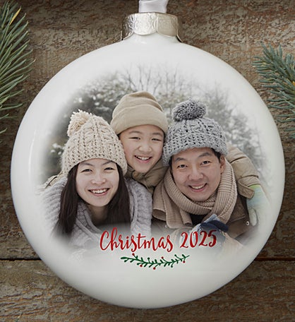 Holly Branch Deluxe Photo Slim Globe Ornament