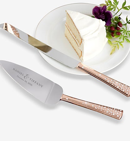 Rose Gold Engraved Cake Knife & Server Set