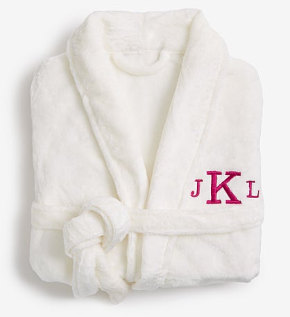 Classic Embroidered Short Fleece Robe