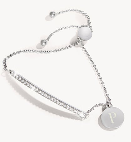 Rhinestone Bar Personalized Initial Bolo Bracelet