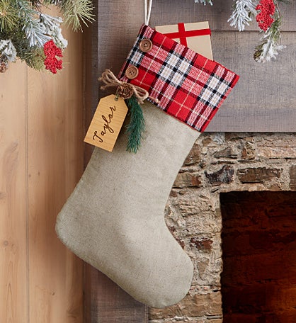 Plaid Evergreen Personalized Christmas Stocking