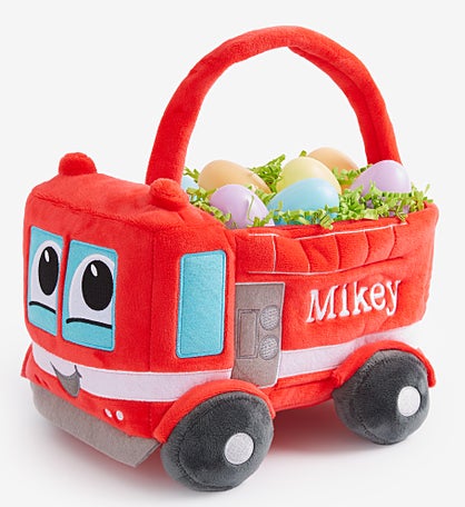 Fire Truck Embroidered Plush Easter Basket