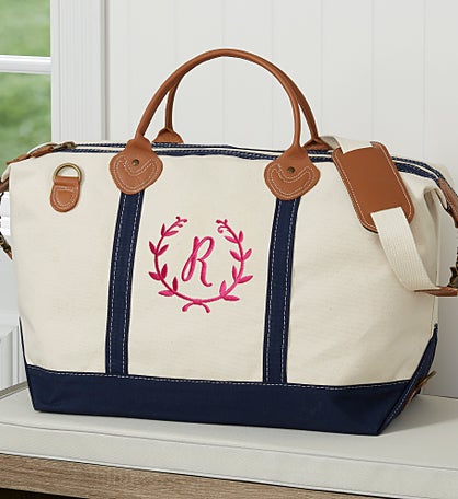 Floral Wreath Embroidered Canvas Duffel Bag