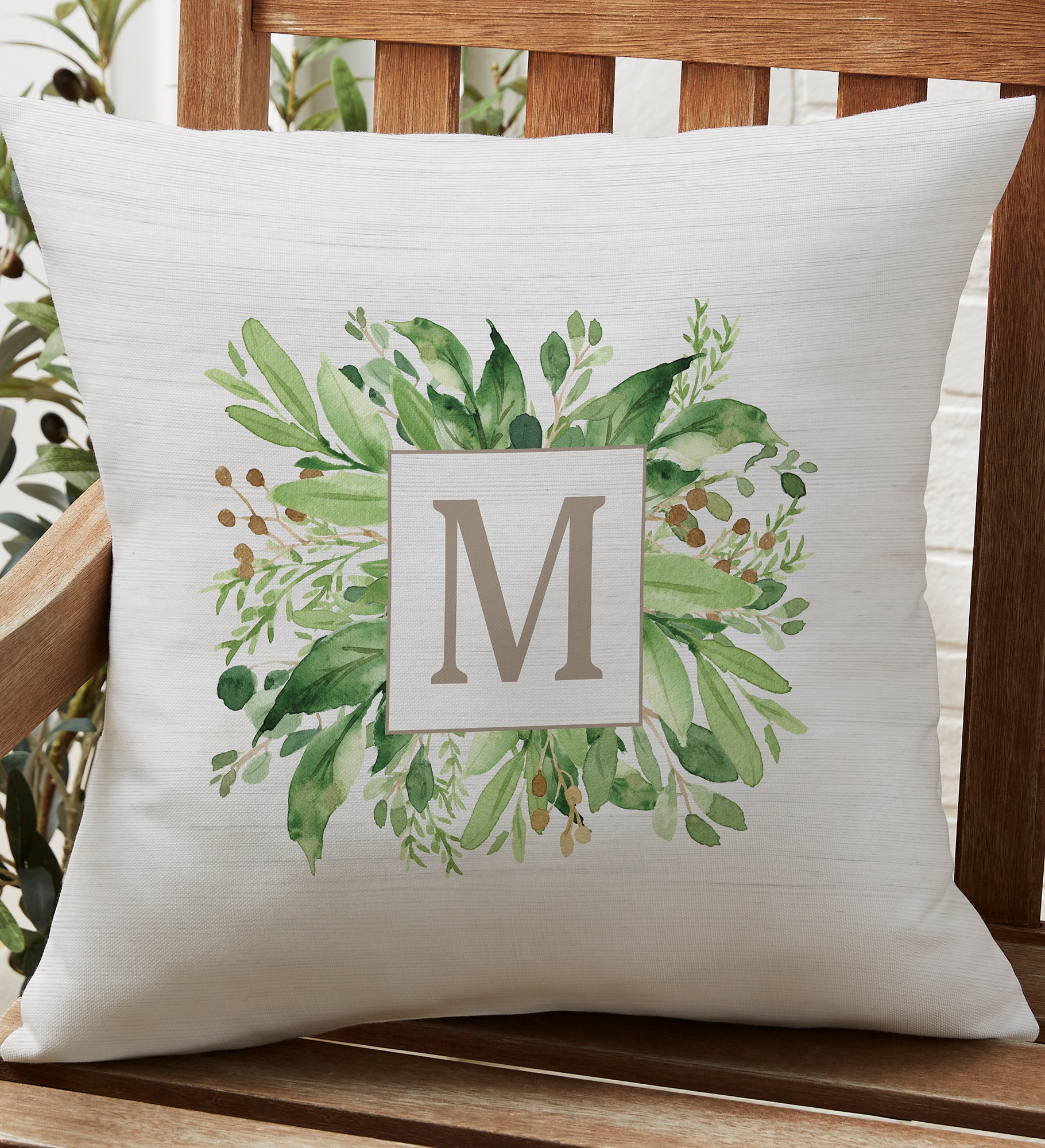 Spring Greenery Personalized Outdoor Throw Pillow