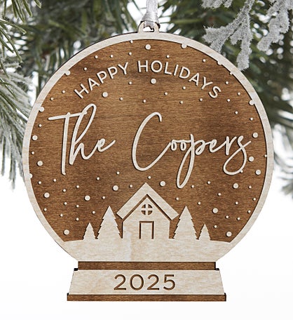 Family Snow Globe Personalized Wood Ornament