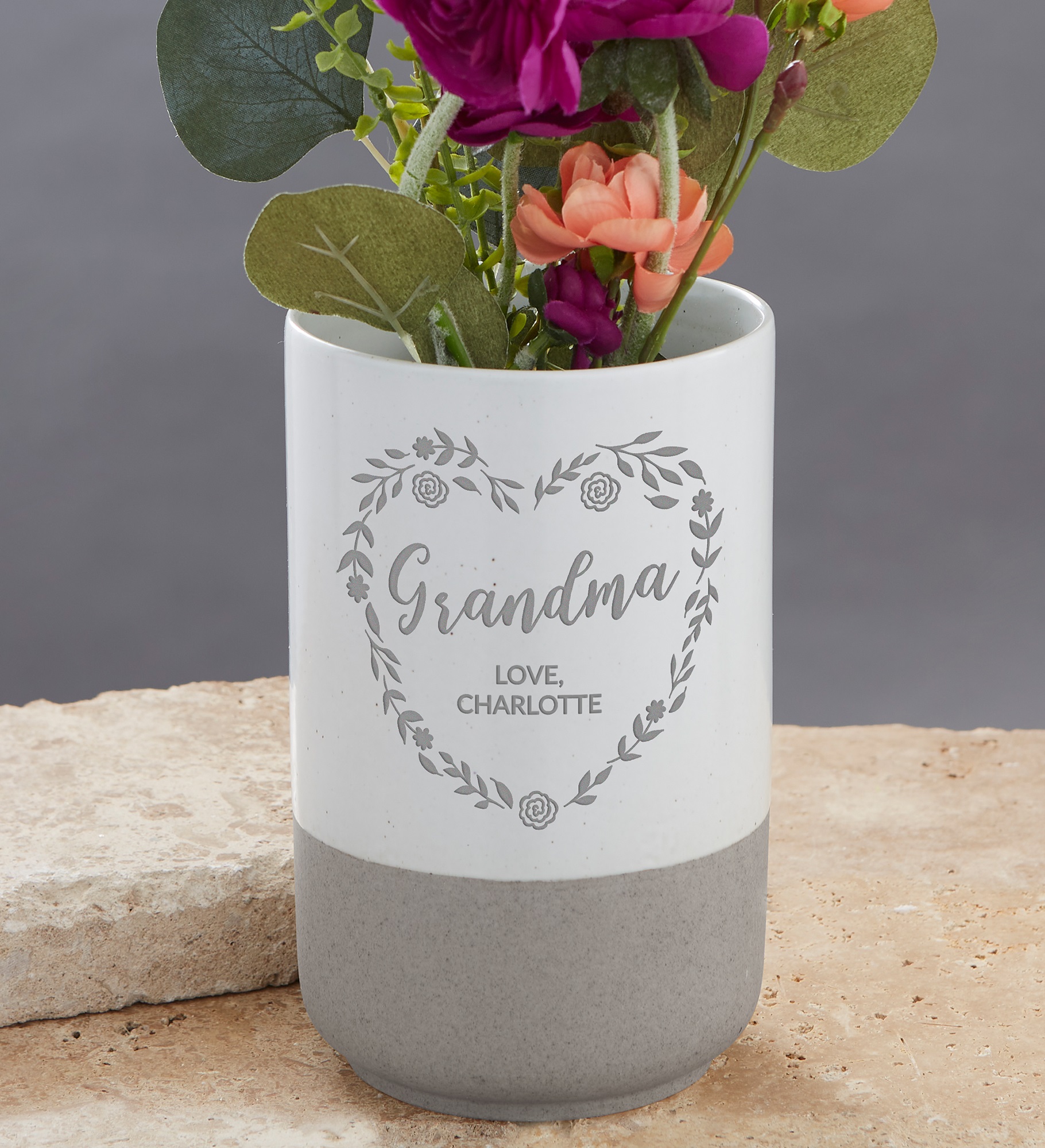 Grandma Wreath Personalized Cement Vase