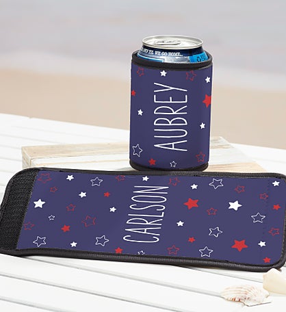 Stars & Stripes Personalized Beer Can & Bottle Wrap