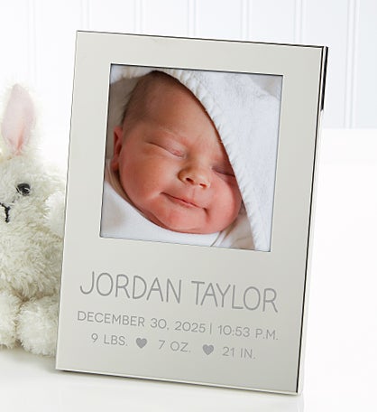 Baby Birth Information Engraved Silver Picture Frame