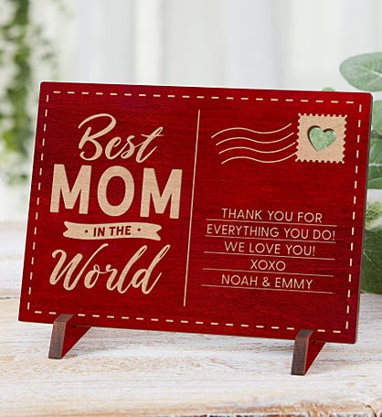 Best Mom In The World Personalized Wood Postcard