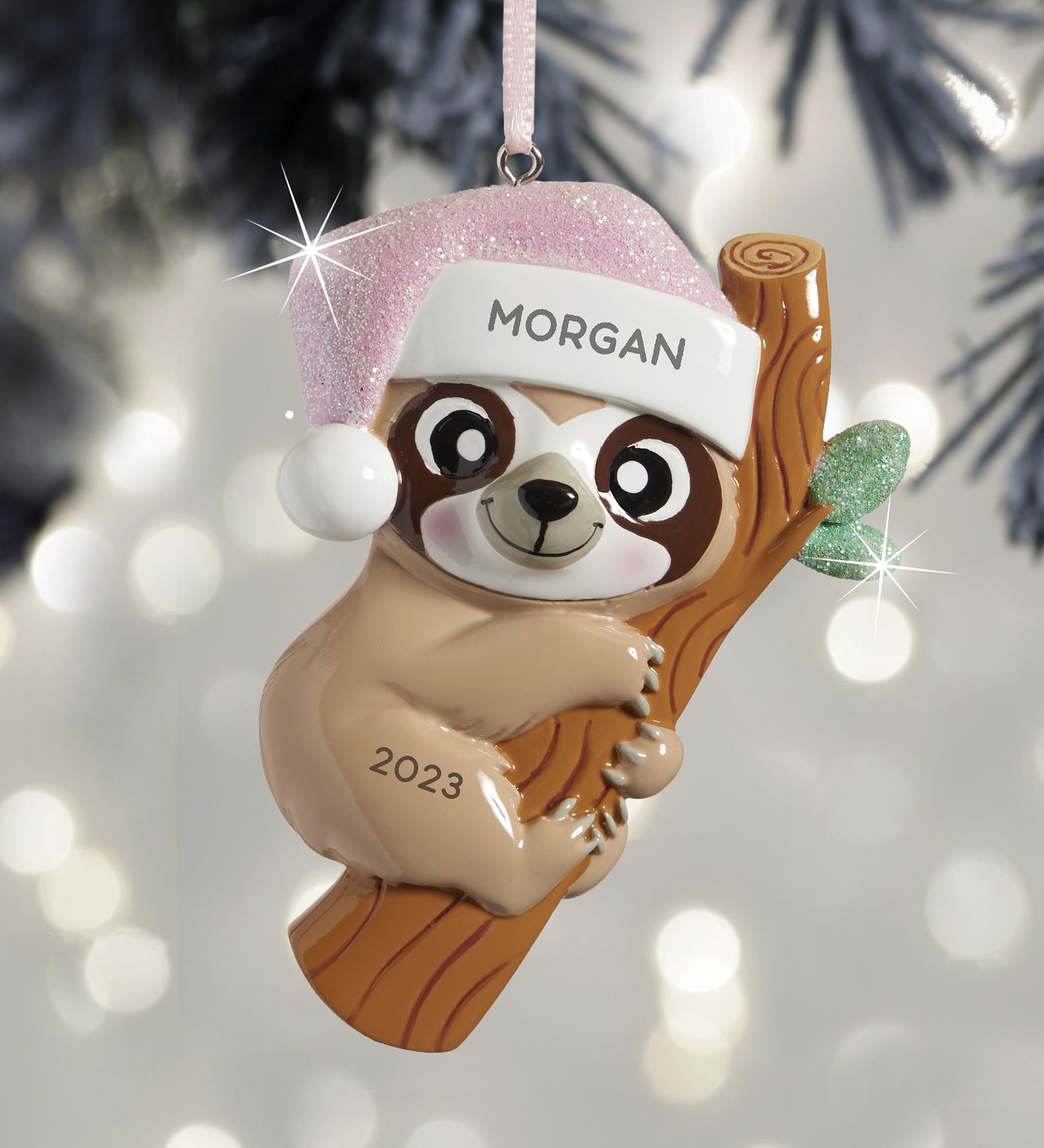 Baby Sloth Pink Personalized Ornament