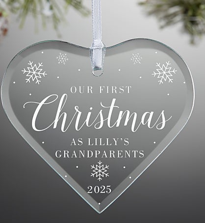 First Christmas as Grandparents Personalized Glass Heart Ornament