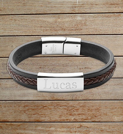 Men's Name Personalized ID Leather Bracelet