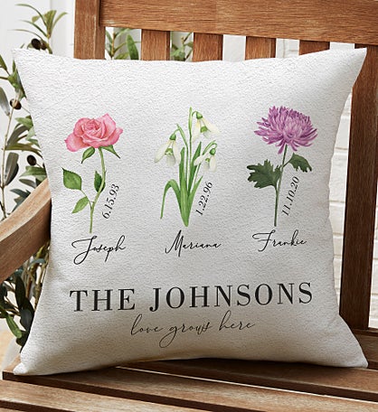 Birth Month Flower Personalized Outdoor Throw Pillow