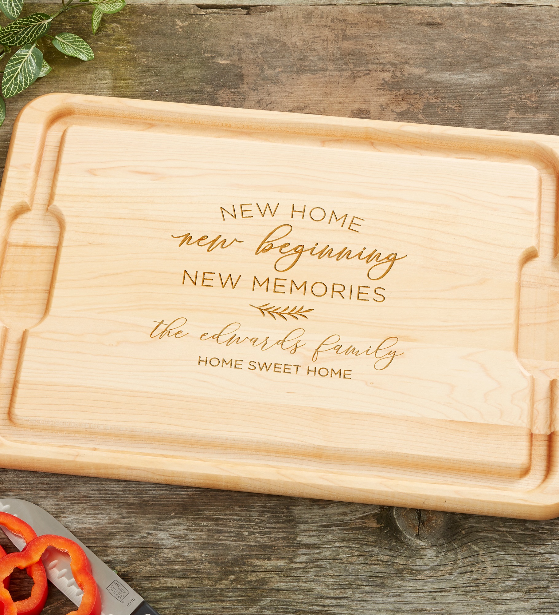 New Home, New Memories Personalized Hardwood Cutting Board