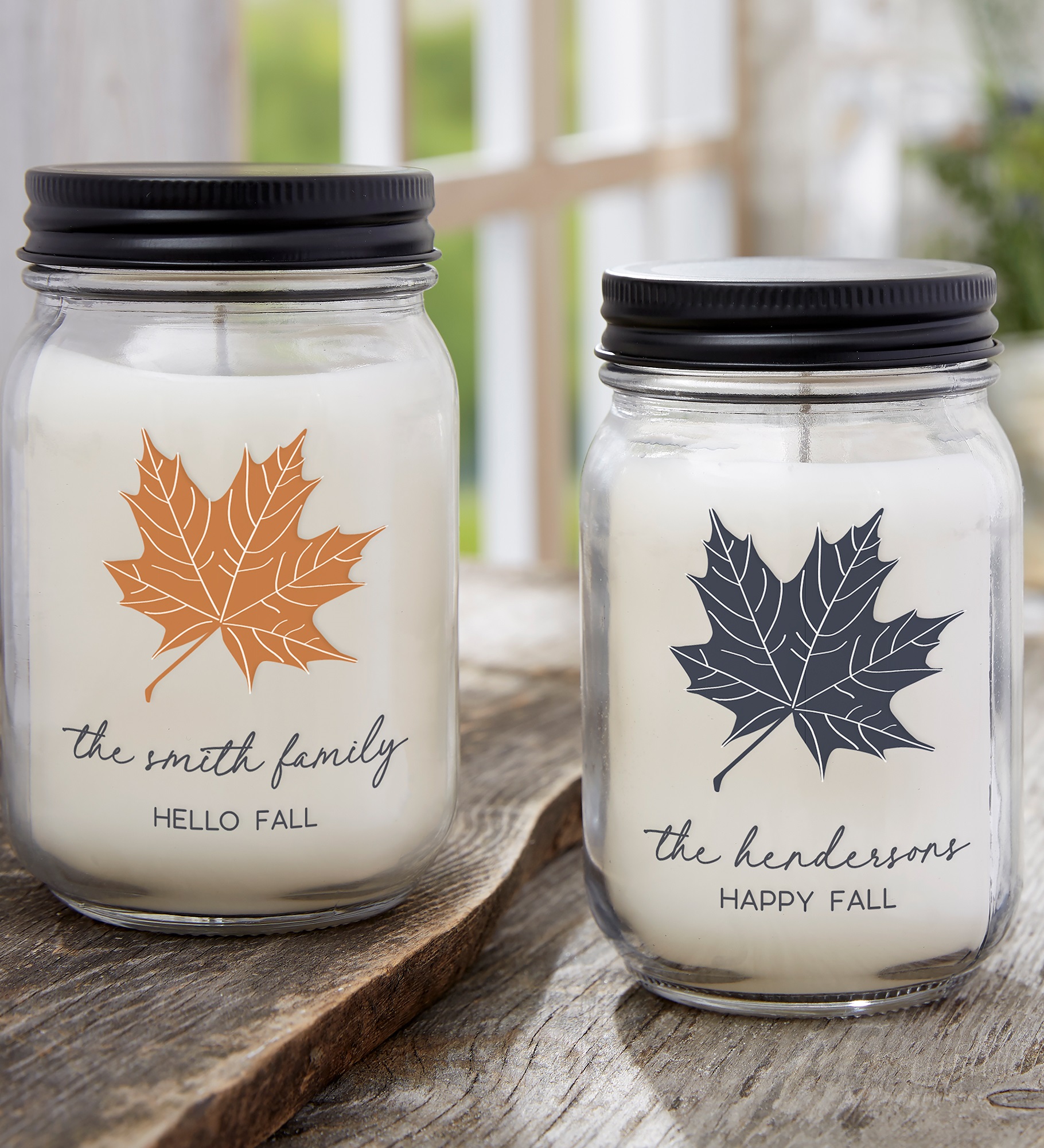 Stamped Leaves Personalized Candle Jar