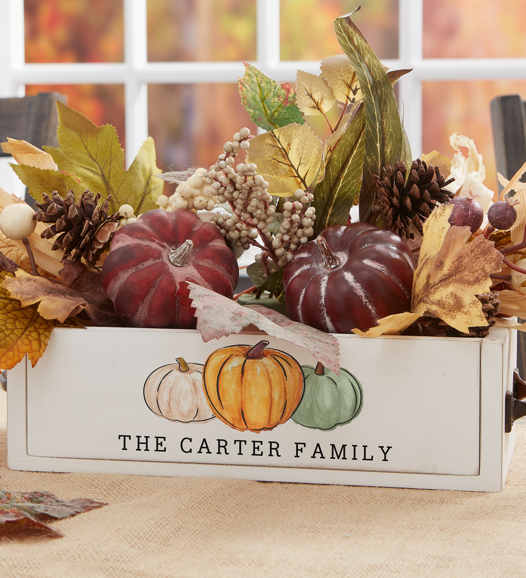 Fall Family Pumpkins Personalized Wooden Box Centerpiece 