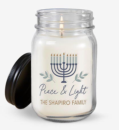 Spirit of Hanukkah Personalized Farmhouse Candle Jar