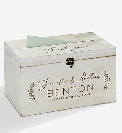 Elegant Couple Engraved Wooden Wedding Keepsake Card Box