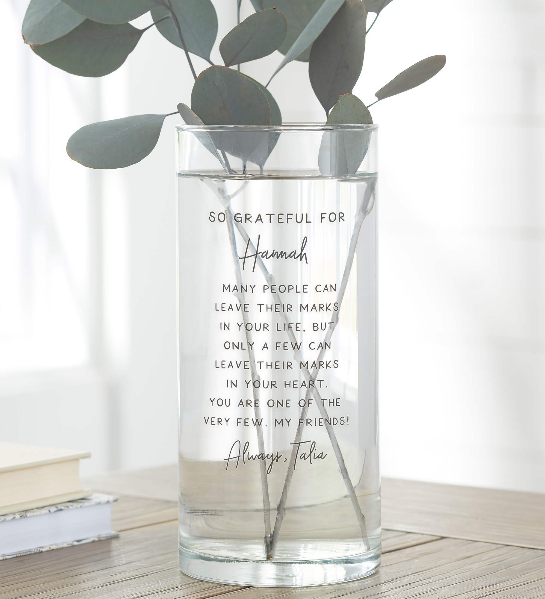 Grateful For You Personalized Cylinder Glass Vase