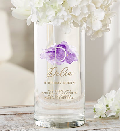 Birthstone Color Personalized Cylinder Glass Flower Vase