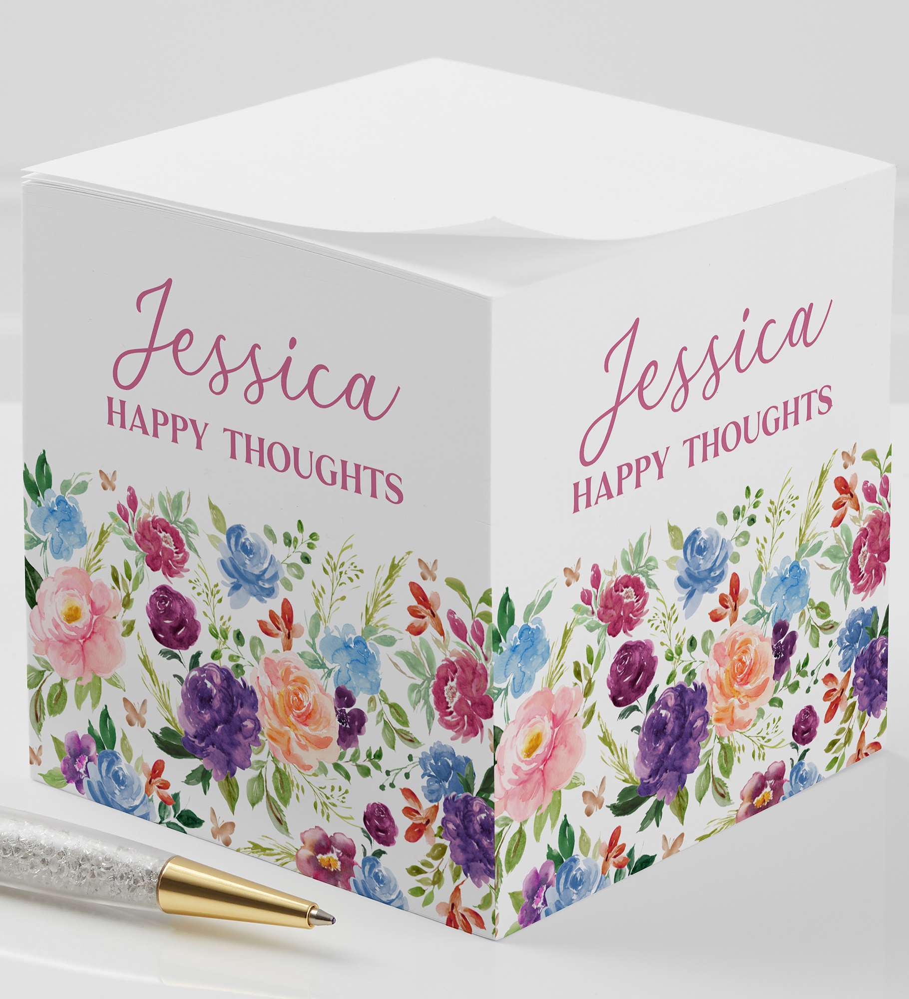 Forever Floral Personalized Paper Note Cube