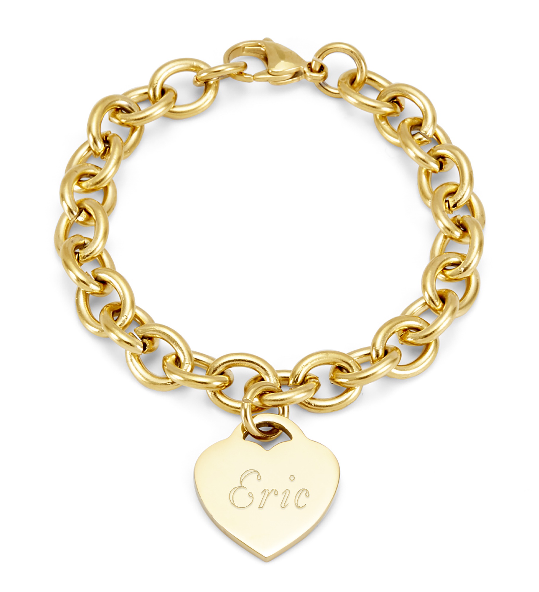 Engraved Heart Link Chain Bracelet