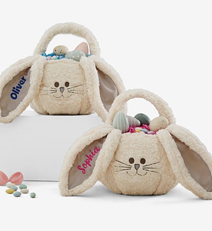 Sherpa Bunny Embroidered Plush Easter Treat Bag