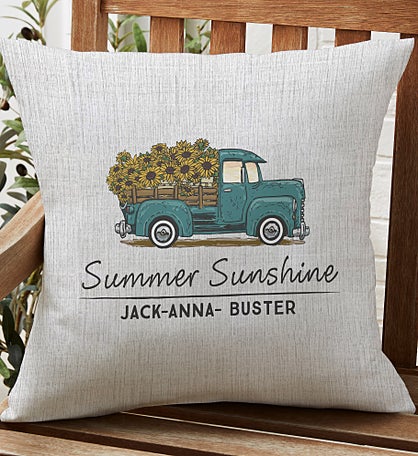 Antique Sunflower Truck Personalized Outdoor Throw Pillow