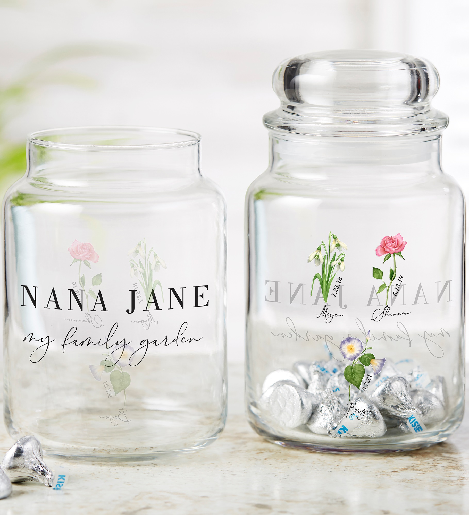 Birth Month Flower Personalized Glass Candy Jar 