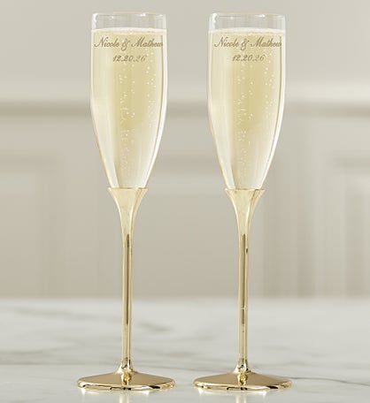 Classic Personalized Gold Wedding Flute Set
