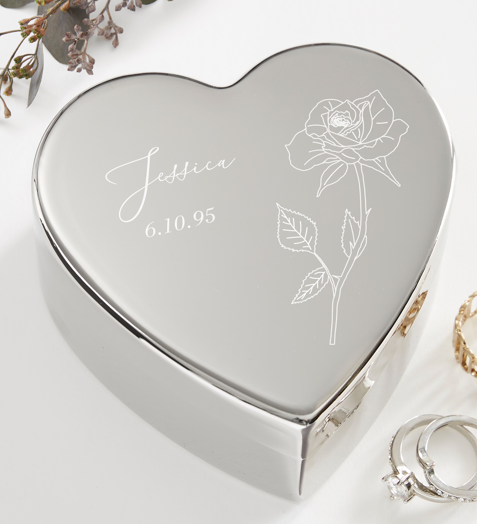 Birth Month Flower Personalized Silver Heart Keepsake 