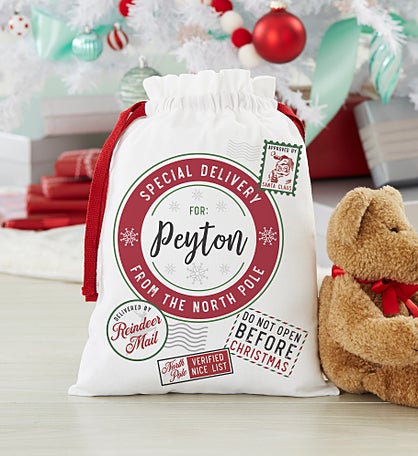 North Pole Delivery Personalized Canvas Drawstring Santa Sack