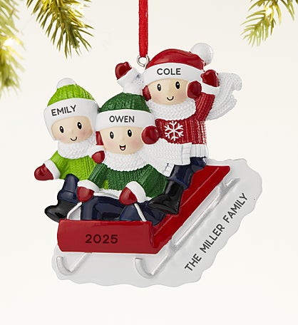 Sledding Family Personalized Ornament