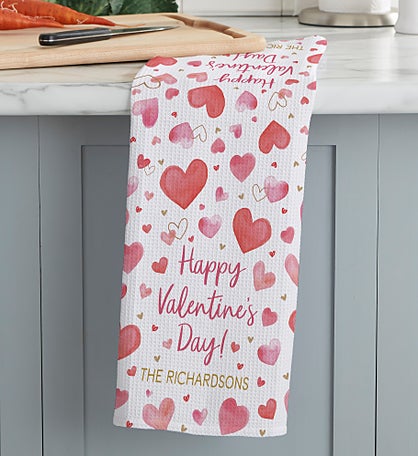 Painted Hearts Personalized Waffle Weave Kitchen Towel
