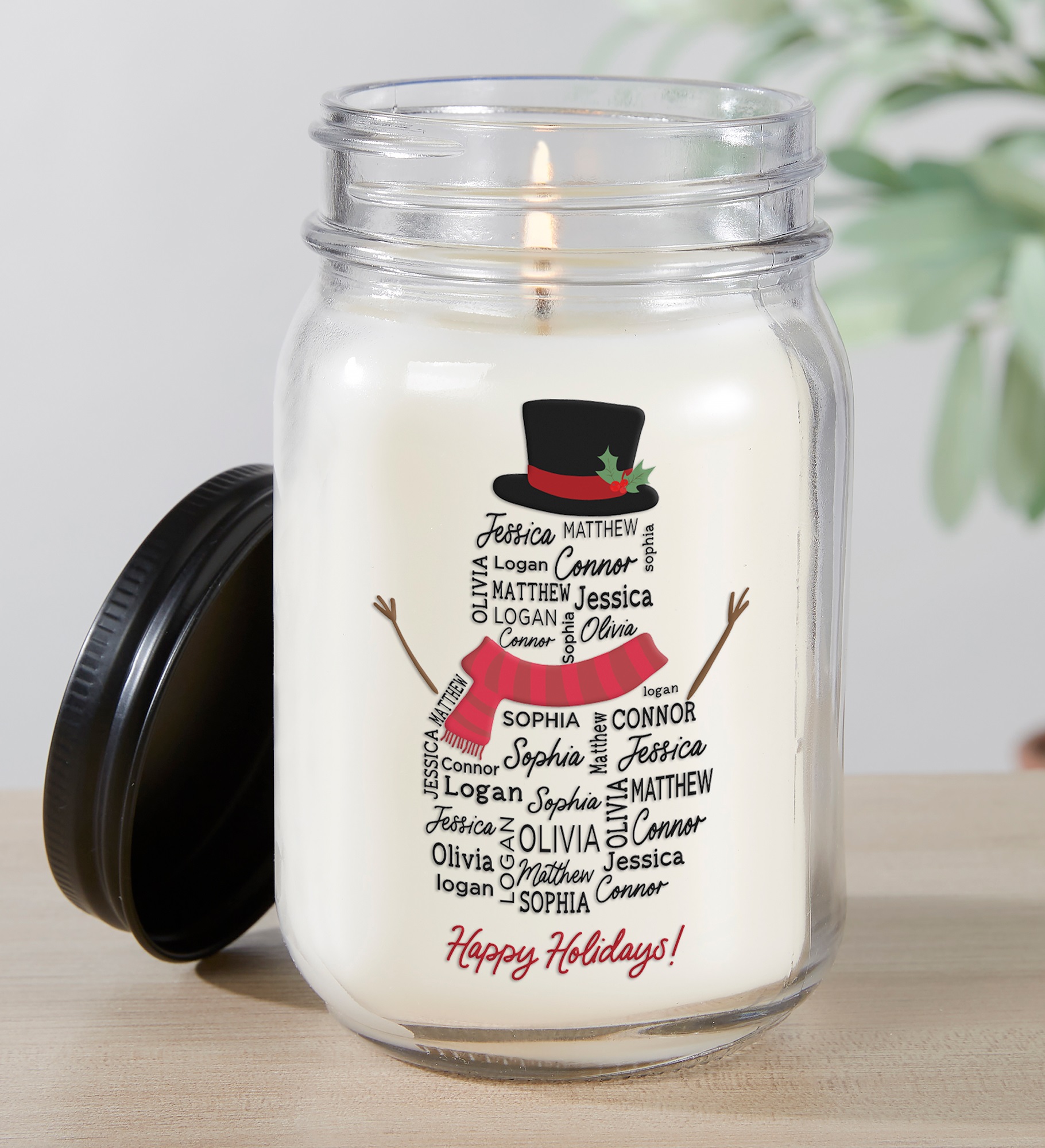 Snowman Repeating Name Personalized Farmhouse Candle Jar