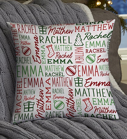 Holiday Repeating Name Personalized Christmas Throw Pillow