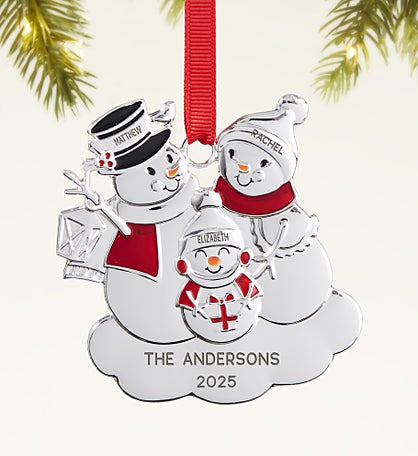 Snowman Family Personalized Metal Ornament