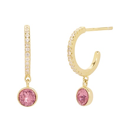 Custom Birthstone Charm Huggie Earrings