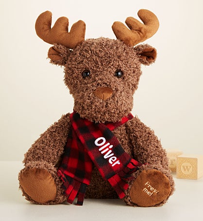Buffalo Check Personalized Christmas Moose with Music and Movement