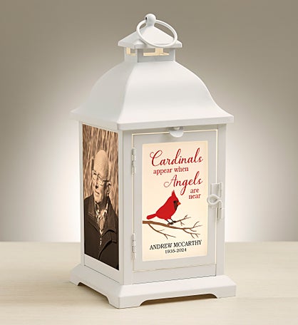 Cardinal Memorial Personalized White Metal LED Lantern